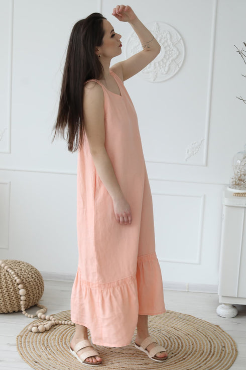 Image 4 of Summer linen dress with a V-neckline and has no sleeves Sheila from Baltic Linen